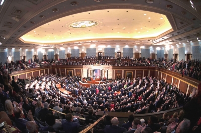 2月4日，在美国首都华盛顿，美国总统特朗普在国会发表国情咨文演讲。□新华社照片